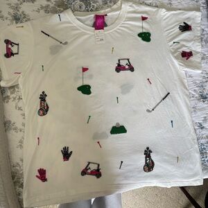 QUEEN OF SPARKLES Golf Cart Embroidered Tee - White and Pink
